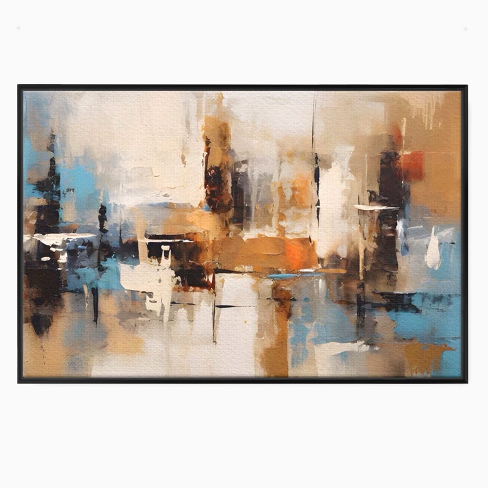 Tablou canvas cu pictura abstracta cu linii verticale, in rama de aluminiu negru